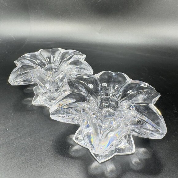 MIKASA Clear Crystal Glass Candle Stick Holder Set 2 Flower Shaped Candle Holder - Picture 11 of 12